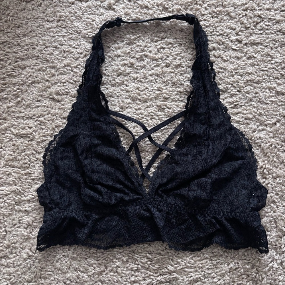 VS PINK Black Lace Halter Bralette